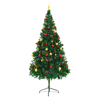 Albero di Natale Preilluminato con Palline Verde 210 cm