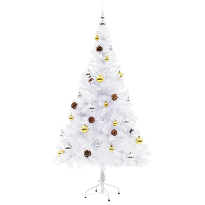 Albero di Natale Preilluminato con Palline Bianco 150 cm
