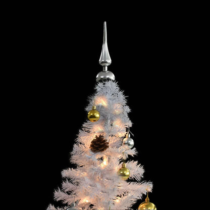 Albero di Natale Preilluminato con Palline Bianco 150 cm
