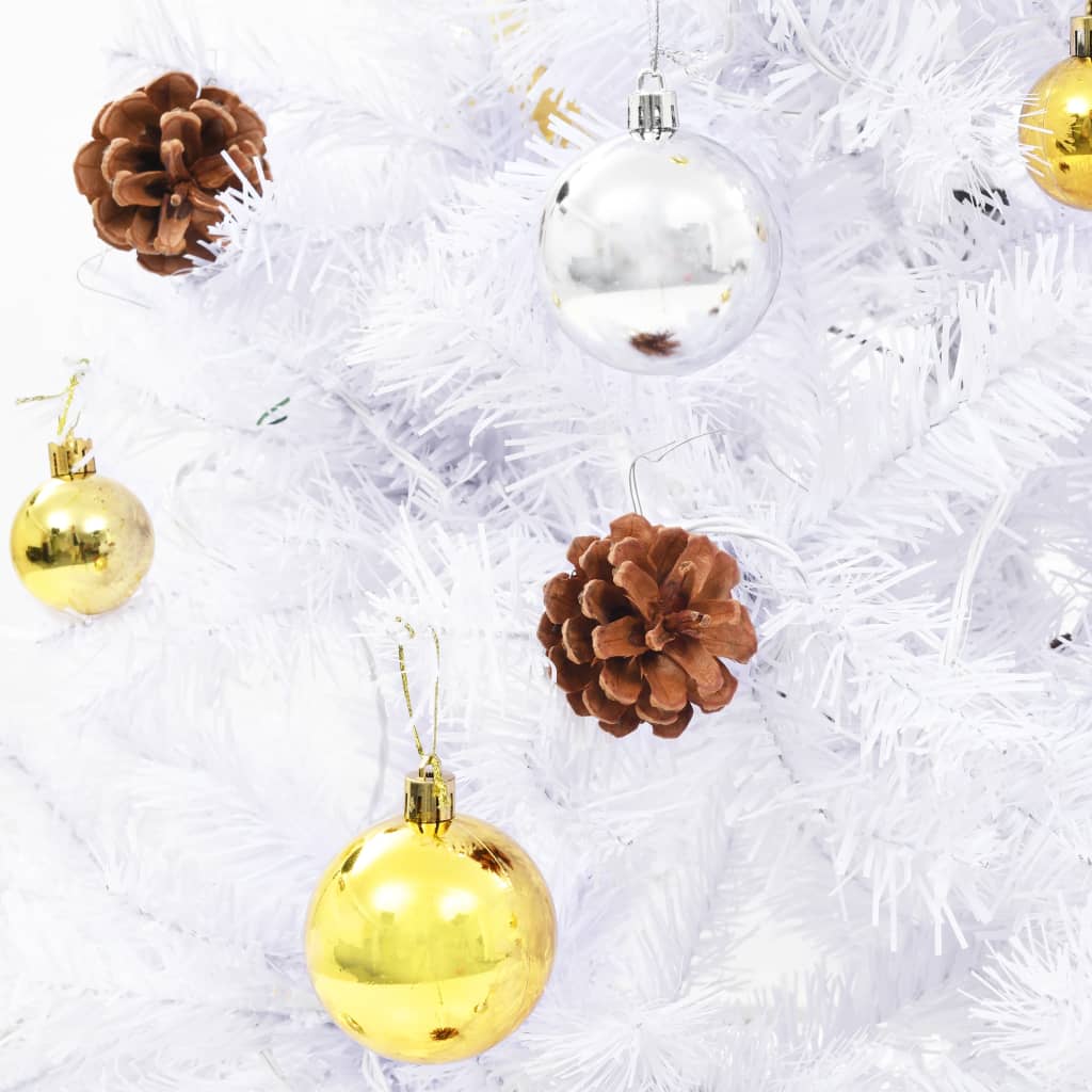 Albero di Natale Preilluminato con Palline Bianco 150 cm