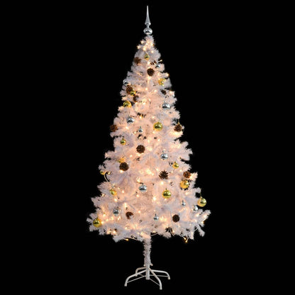 Albero di Natale Preilluminato con Palline Bianco 180 cm