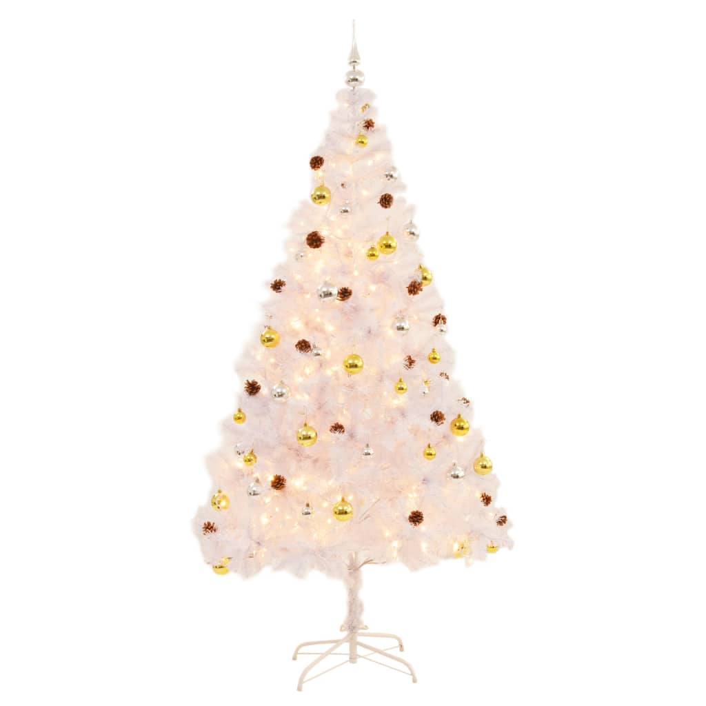 Albero di Natale Preilluminato con Palline Bianco 210 cm