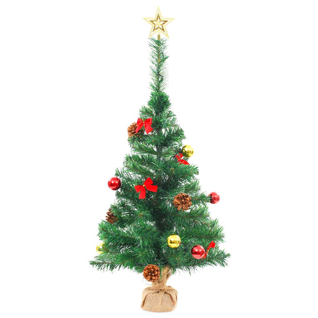 Albero di Natale Preilluminato con Palline Verde 64 cm