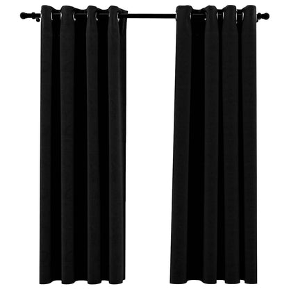 Tende Oscuranti Effetto Lino con Occhielli 2 pz 140x175 cm Nere | homemem39