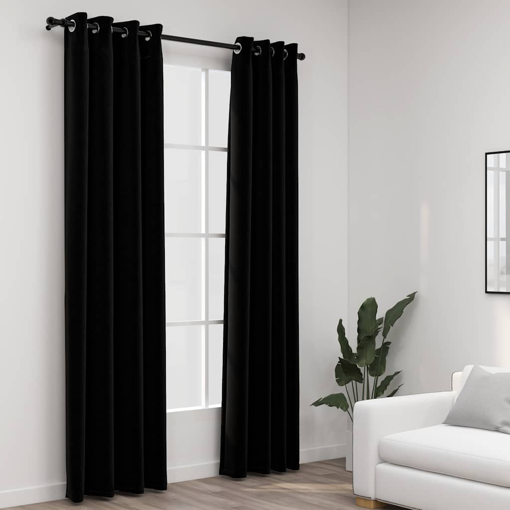 Tende Oscuranti Effetto Lino con Occhielli 2pz 140x225cm Nere | homemem39