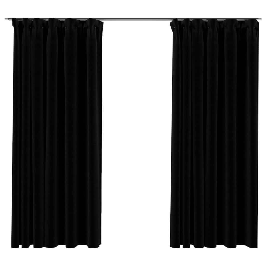 Tende Oscuranti con Ganci Effetto Lino 2 pz Nere 140x175 cm | homemem39