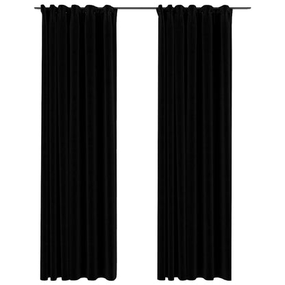 Tende Oscuranti con Ganci Effetto Lino 2 pz Nere 140x225 cm - homemem39