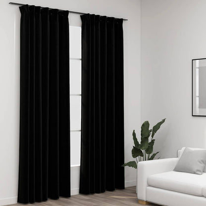 Tende Oscuranti con Ganci Effetto Lino 2 pz Nere 140x225 cm - homemem39