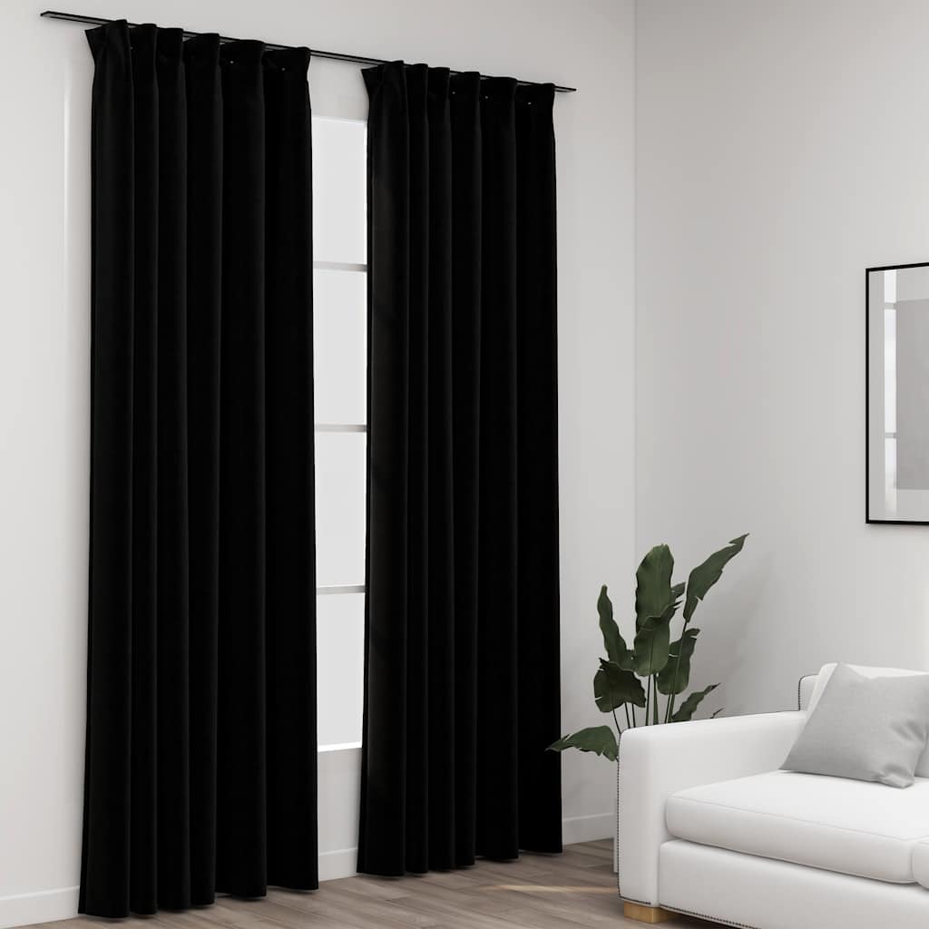 Tende Oscuranti con Ganci Effetto Lino 2 pz Nere 140x245 cm | homemem39