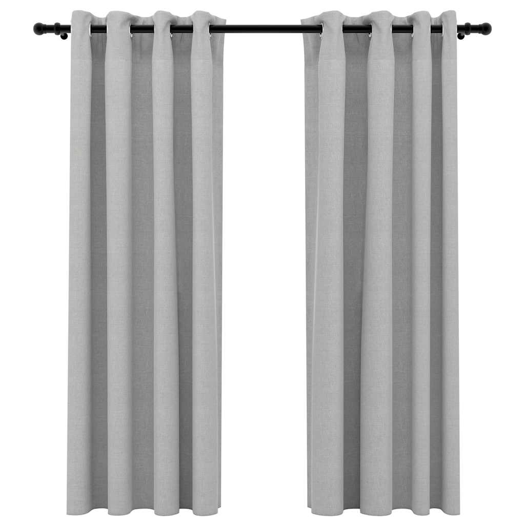 Tende Oscuranti Effetto Lino con Occhielli 2pz 140x175cm Grigio | homemem39
