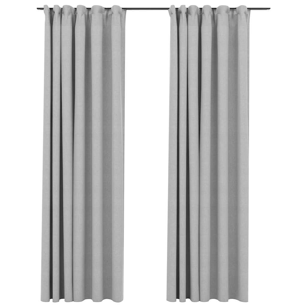 Tende Oscuranti con Ganci Effetto Lino 2 pz Grigie 140x225 cm | homemem39