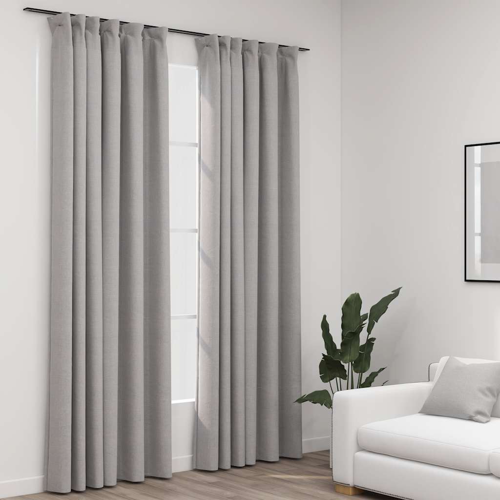 Tende Oscuranti con Ganci Effetto Lino 2 pz Grigie 140x245 cm | homemem39
