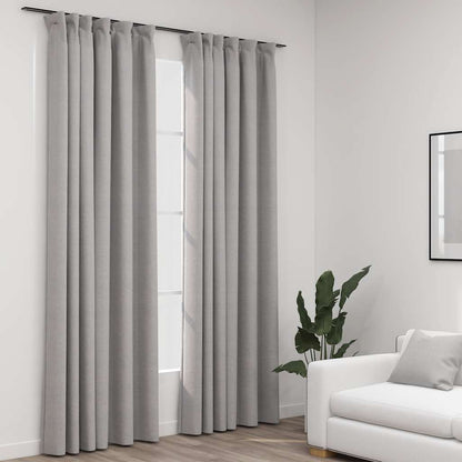 Tende Oscuranti con Ganci Effetto Lino 2 pz Grigie 140x245 cm | homemem39