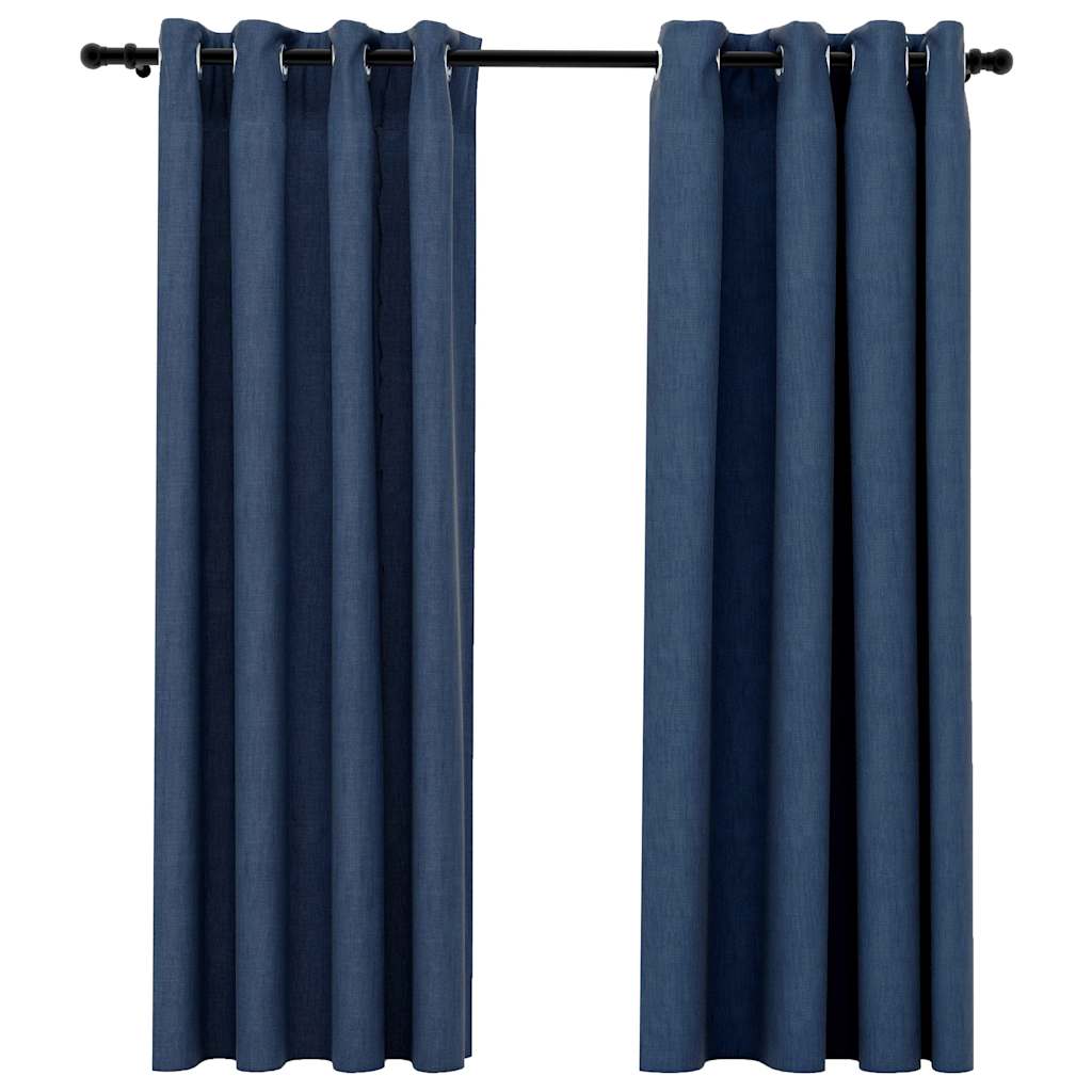 Tende Oscuranti Effetto Lino con Occhielli 2 pz Blu 140x175 cm | homemem39
