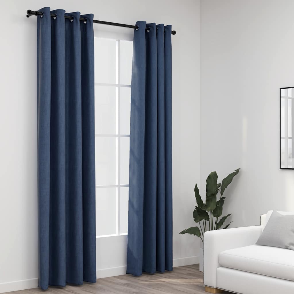 Tende Oscuranti Effetto Lino con Occhielli 2 pz Blu 140x225 cm | homemem39