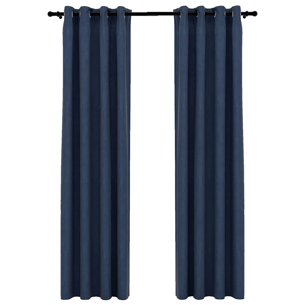 Tende Oscuranti Effetto Lino con Occhielli 2 pz Blu 140x245 cm | homemem39
