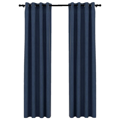Tende Oscuranti Effetto Lino con Occhielli 2 pz Blu 140x245 cm | homemem39