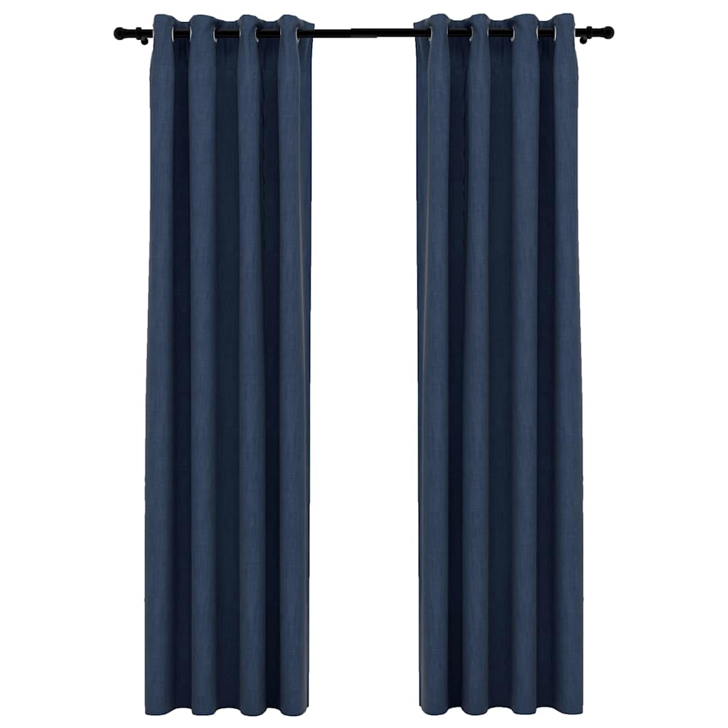 Tende Oscuranti Effetto Lino con Occhielli 2 pz Blu 140x245 cm