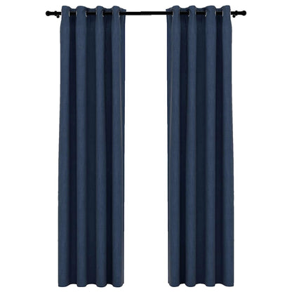 Tende Oscuranti Effetto Lino con Occhielli 2 pz Blu 140x245 cm