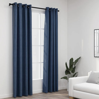 Tende Oscuranti Effetto Lino con Occhielli 2 pz Blu 140x245 cm | homemem39