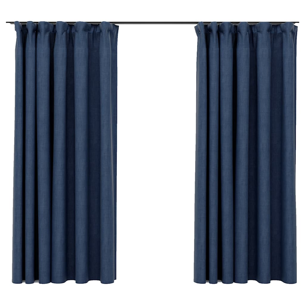 Tende Oscuranti con Ganci Effetto Lino 2 pz Blu 140x175 cm | homemem39