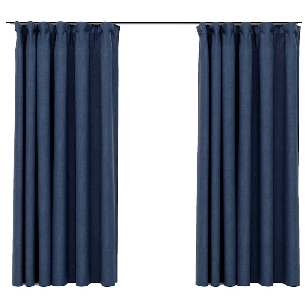 Tende Oscuranti con Ganci Effetto Lino 2 pz Blu 140x175 cm