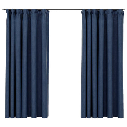 Tende Oscuranti con Ganci Effetto Lino 2 pz Blu 140x175 cm