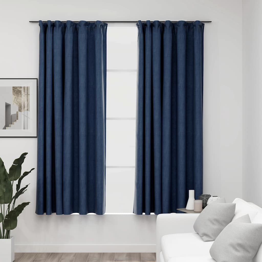 Tende Oscuranti con Ganci Effetto Lino 2 pz Blu 140x175 cm | homemem39