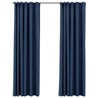 Tende Oscuranti con Ganci Effetto Lino 2 pz Blu 140x225 cm | homemem39