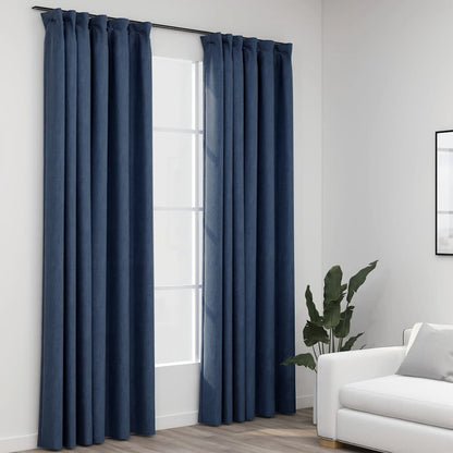 Tende Oscuranti con Ganci Effetto Lino 2 pz Blu 140x225 cm | homemem39