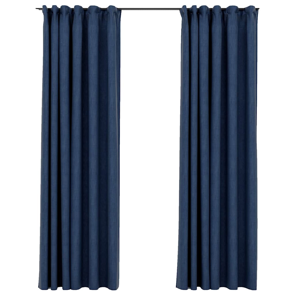 Tende Oscuranti con Ganci Effetto Lino 2 pz Blu 140x245 cm