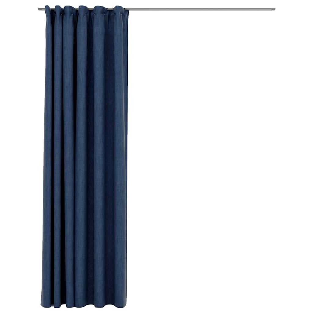 Tende Oscuranti con Ganci Effetto Lino Blu 290x245 cm