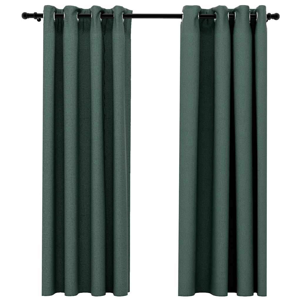 Tende Oscuranti Effetto Lino con Occhielli 2 pz Verdi 140x175cm | homemem39