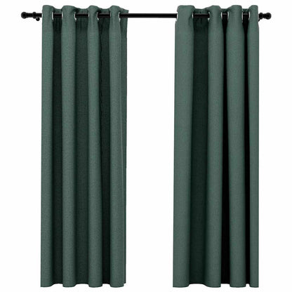 Tende Oscuranti Effetto Lino con Occhielli 2 pz Verdi 140x175cm | homemem39