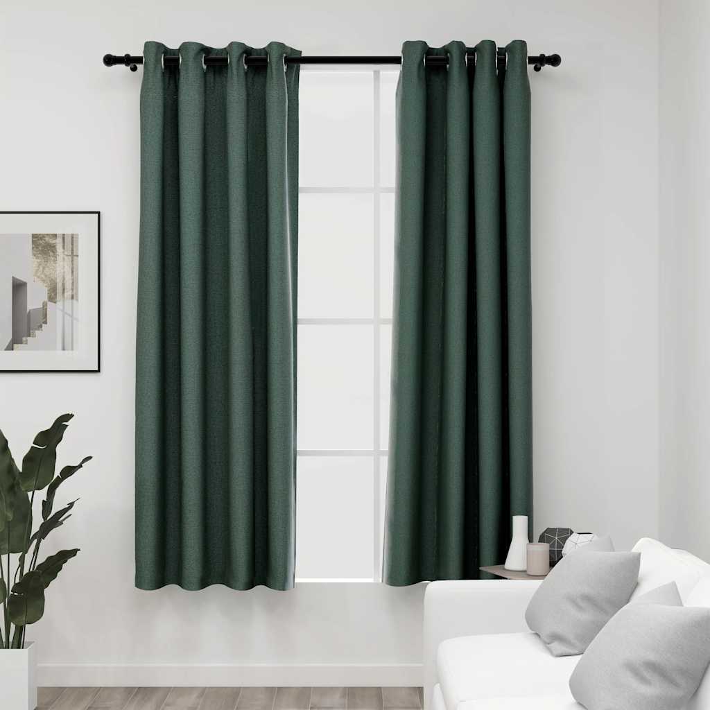 Tende Oscuranti Effetto Lino con Occhielli 2 pz Verdi 140x175cm | homemem39