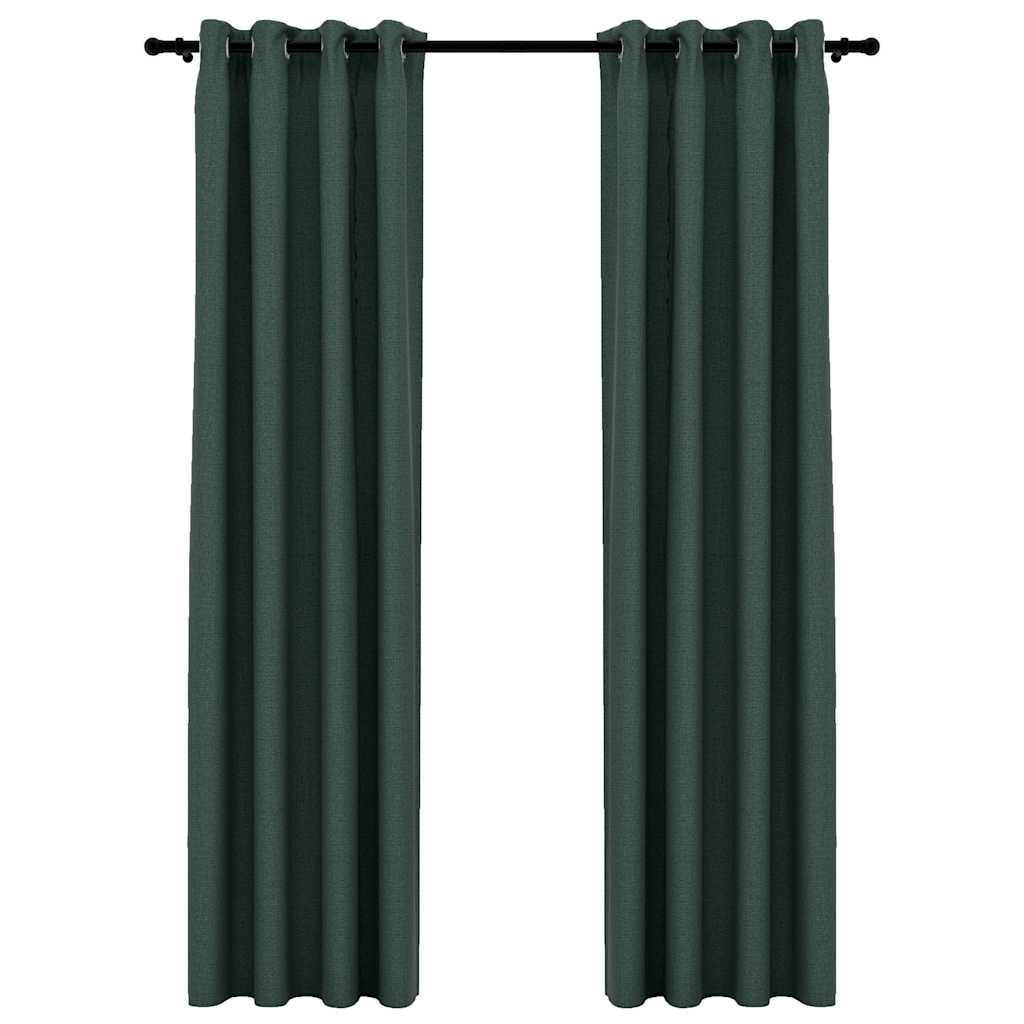 Tende Oscuranti Effetto Lino con Occhielli 2 pz Verdi 140x225cm | homemem39
