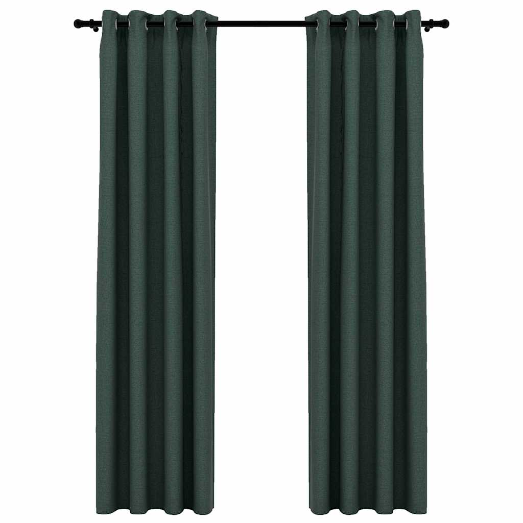 Tende Oscuranti Effetto Lino con Occhielli 2 pz Verdi 140x225cm