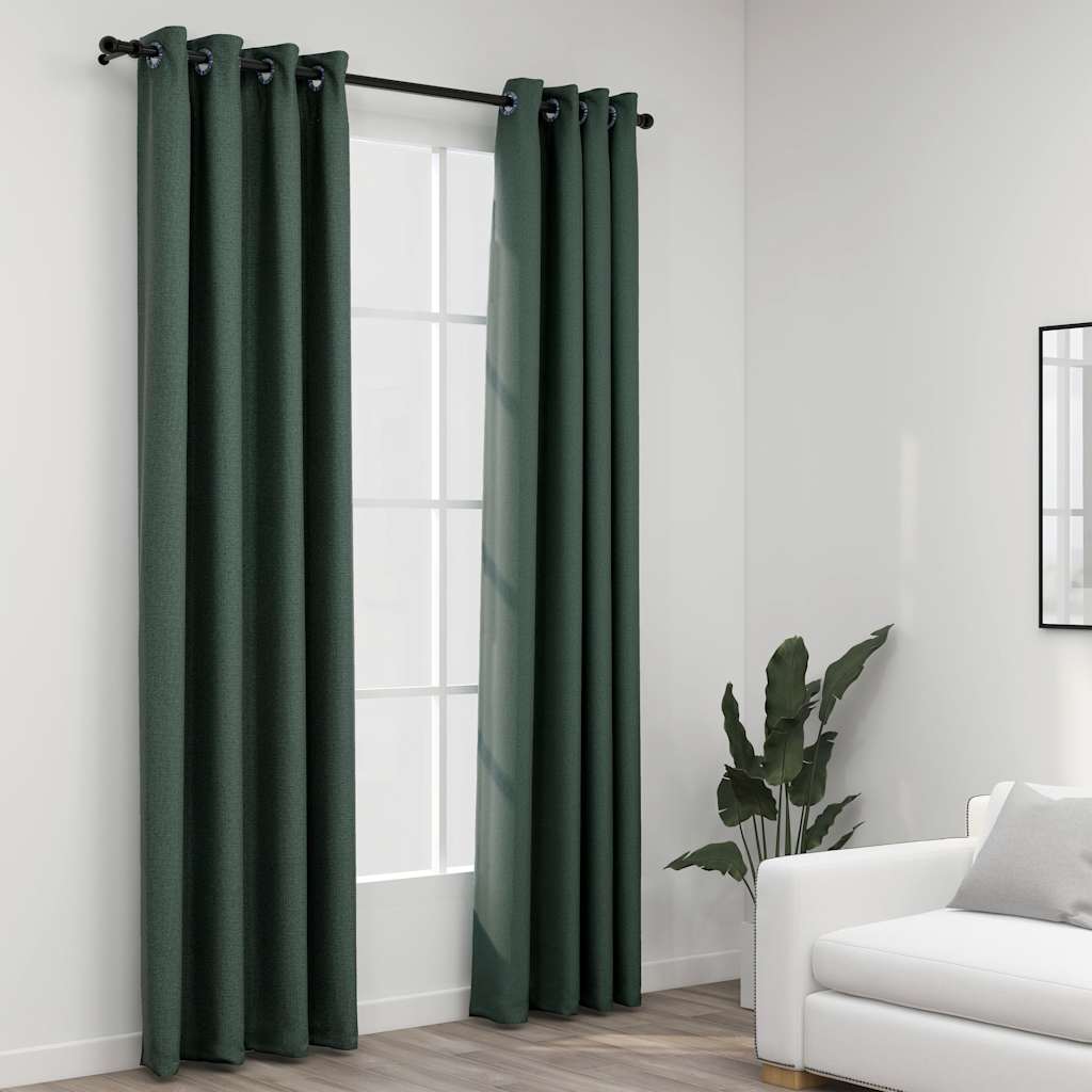Tende Oscuranti Effetto Lino con Occhielli 2 pz Verdi 140x225cm | homemem39