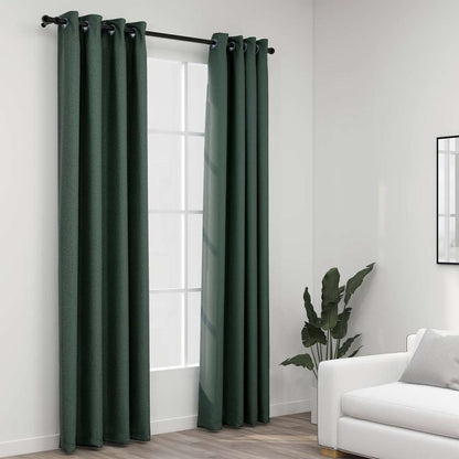 Tende Oscuranti Effetto Lino con Occhielli 2 pz Verdi 140x245cm | homemem39