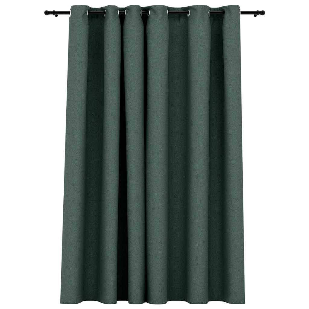 Tenda Oscurante Effetto Lino con Occhielli Verde 290x245 cm