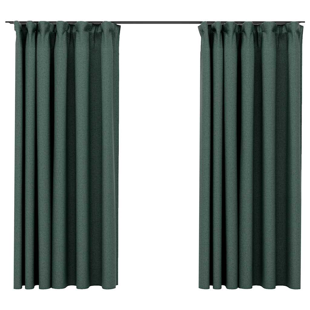 Tende Oscuranti con Ganci Effetto Lino 2 pz Verdi 140x175 cm | homemem39