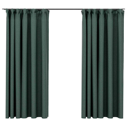 Tende Oscuranti con Ganci Effetto Lino 2 pz Verdi 140x175 cm | homemem39