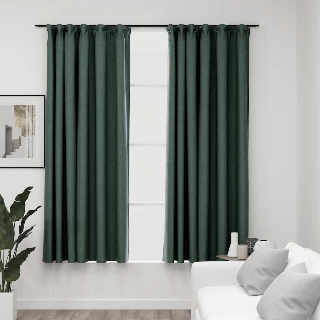 Tende Oscuranti con Ganci Effetto Lino 2 pz Verdi 140x175 cm | homemem39