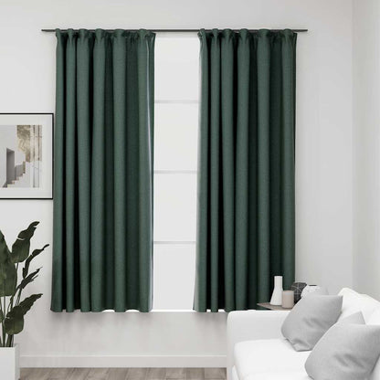Tende Oscuranti con Ganci Effetto Lino 2 pz Verdi 140x175 cm | homemem39