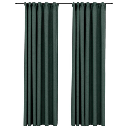 Tende Oscuranti con Ganci Effetto Lino 2 pz Verdi 140x225 cm | homemem39