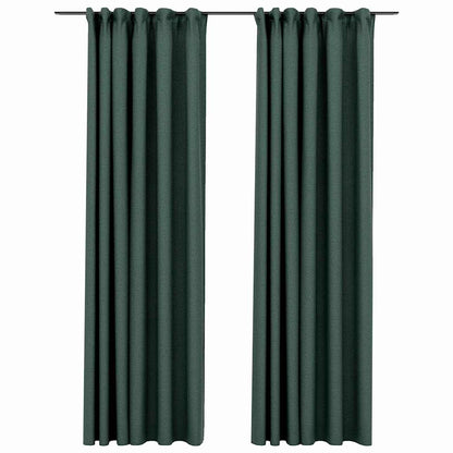 Tende Oscuranti con Ganci Effetto Lino 2 pz Verdi 140x225 cm