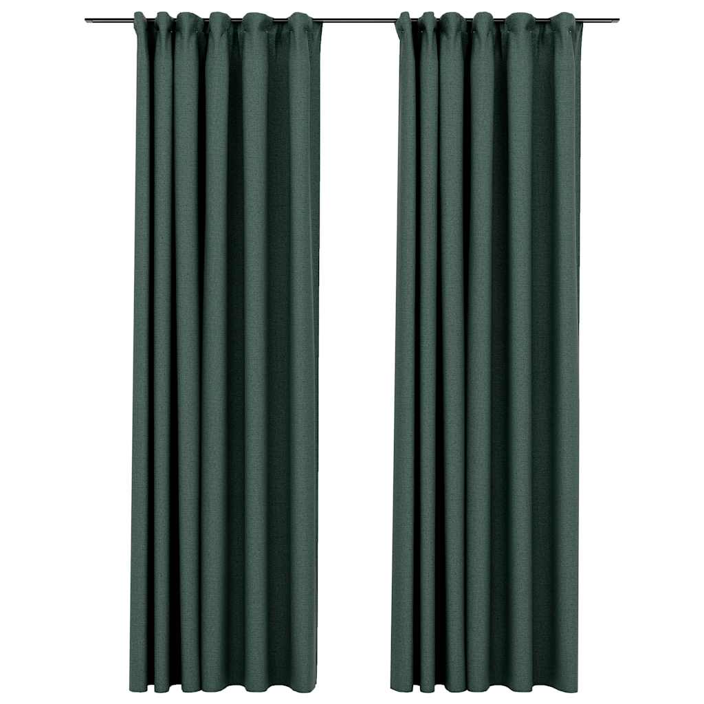 Tende Oscuranti con Ganci Effetto Lino 2 pz Verdi 140x245 cm | homemem39