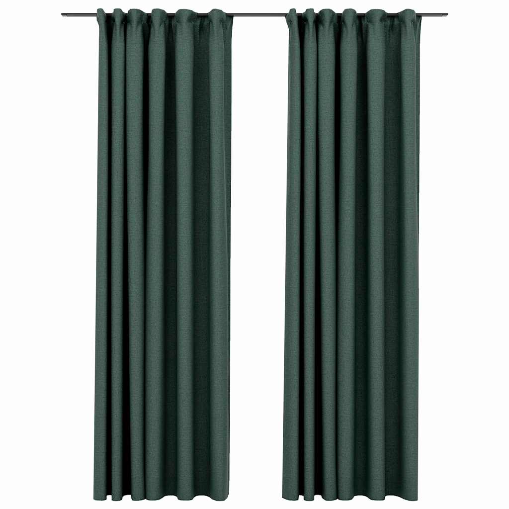Tende Oscuranti con Ganci Effetto Lino 2 pz Verdi 140x245 cm