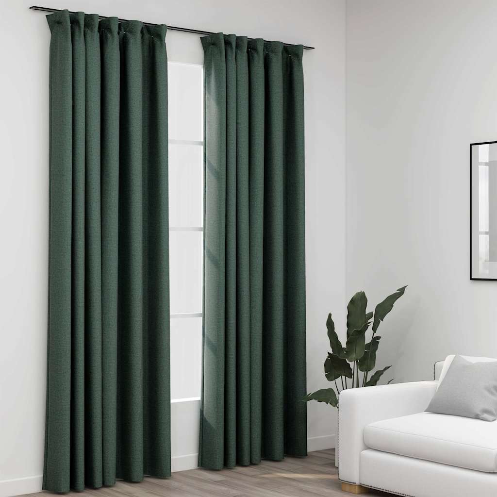 Tende Oscuranti con Ganci Effetto Lino 2 pz Verdi 140x245 cm | homemem39