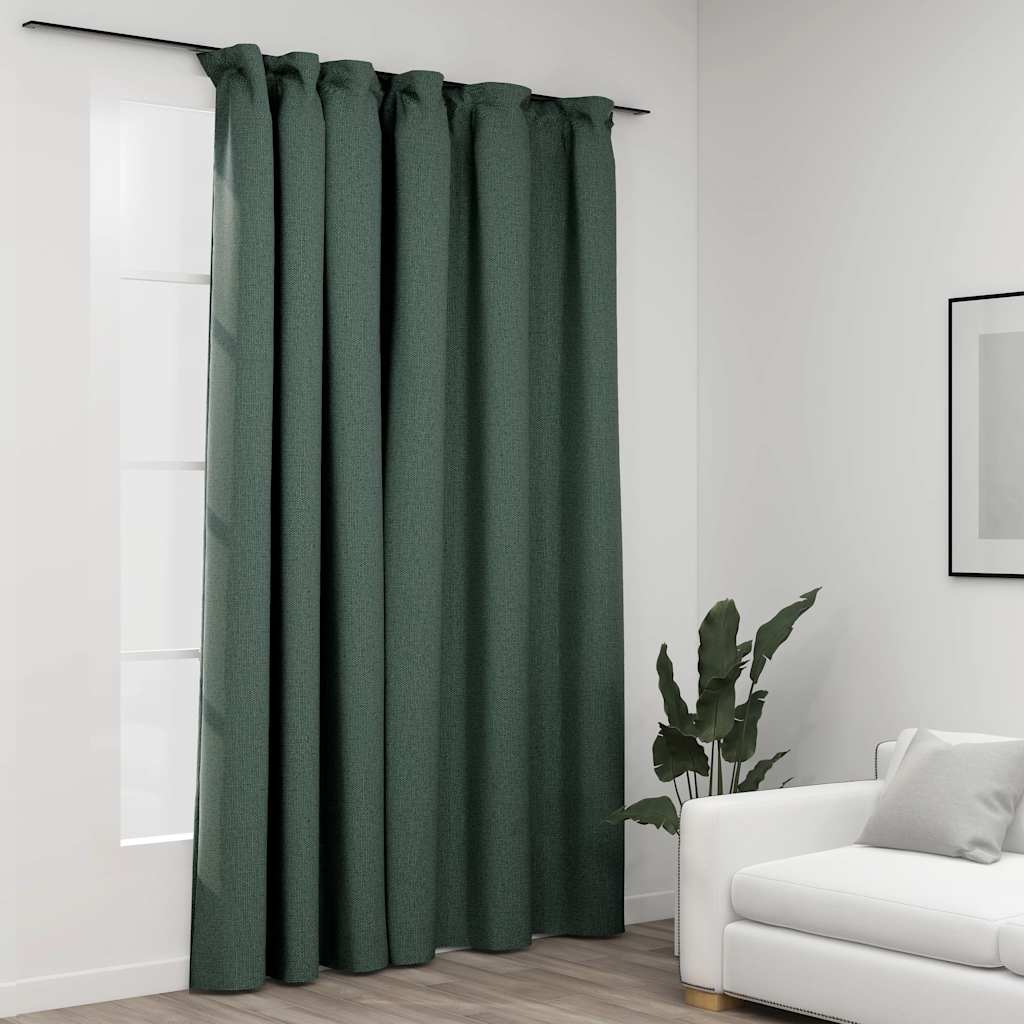 Tenda Oscurante Effetto Lino con Ganci Verdi 290x245 cm | homemem39
